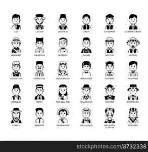 Set of Nationality 3 men thin line icons for any web and app project.