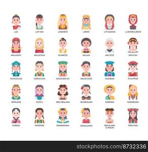 Set of Nationality 3 women thin line icons for any web and app project.