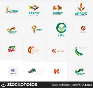 Set of new universal company logo ideas, geometric business icon collection - alphabet letters, swirl waves and other shapes
