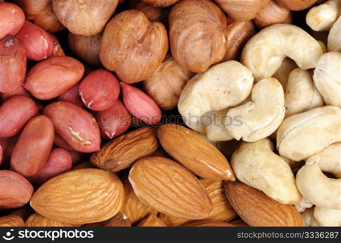 Set of nuts - peanuts, cashews, almonds, walnuts.