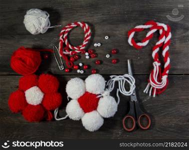 set of objects for artisan assembly of the martisor. group of objects for the craftsmanship of the martisor