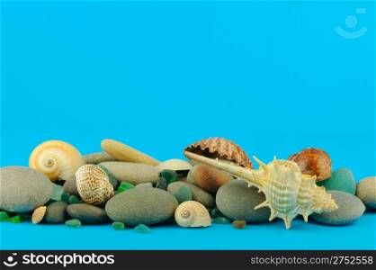 Set of objects of the sea underwater world. On isolated blue background