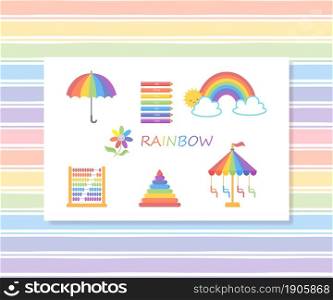 Set of objects painted in rainbow colors. Cartoon flat style. Vector illustration
