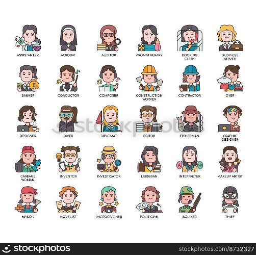 Set of Occupation 4 women thin line icons for any web and app project.