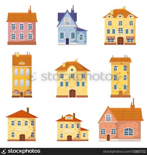 Set of of cute colorful houses vector illustration.. Set of of cute colorful houses vector illustration.Vector cartoon buildings illustration