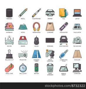 Set of Office Equipment 1 thin line icons for any web and app project.