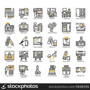 Set of office equipment thin line icons for any web and app project.