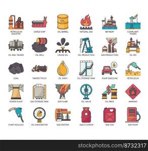 Set of Oil and Gas Industry thin line icons for any web and app project.