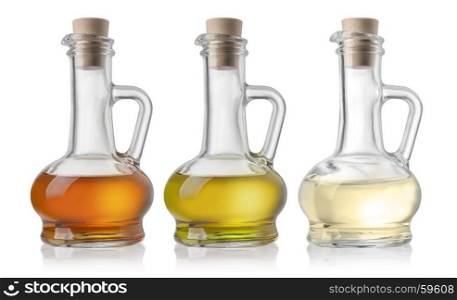 set of oil bottle isolated over white background with clipping path