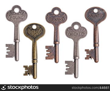 Set of old keys isolated on white background