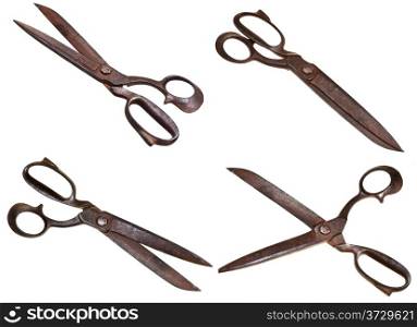 set of old tailor scissors isolated on white background