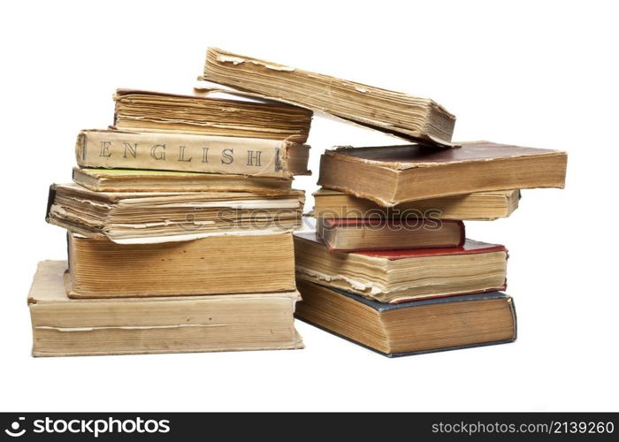 Set of old vintage books isolated on white background. Set of old vintage books