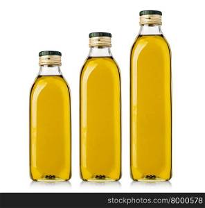 Set of Olive or Sunflower Oil Glass Bottles Isolated on White Background