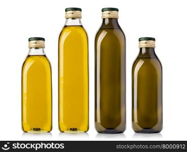 Set of Olive or Sunflower Oil Glass Bottles Isolated on White Background