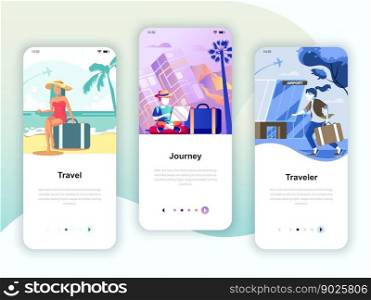 Set of onboarding screens user interface kit for Travel, Journey, Traveler, mobile app templates concept.