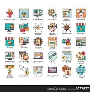 Set of online marketing thin line icons for any web and app project.
