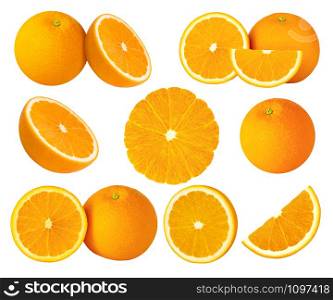Set of Orange fruit isolated on white background with clipping path