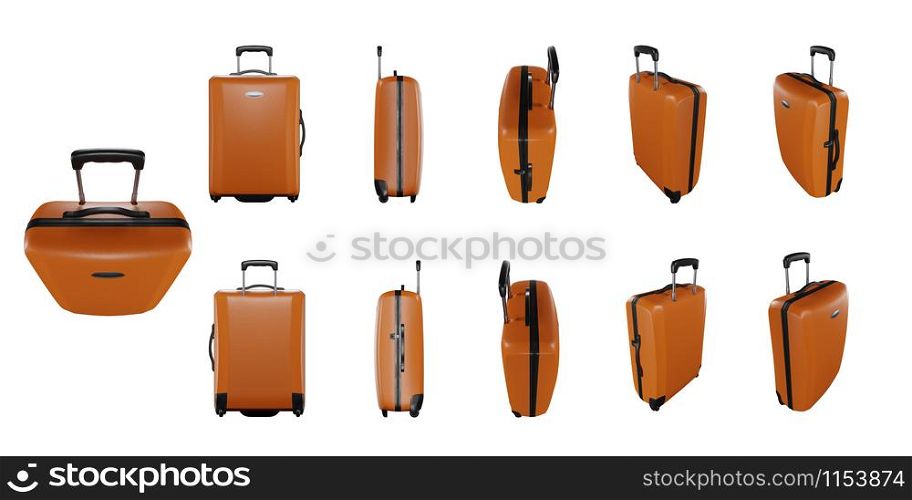 Set of Orange travel bag isolated on white background.