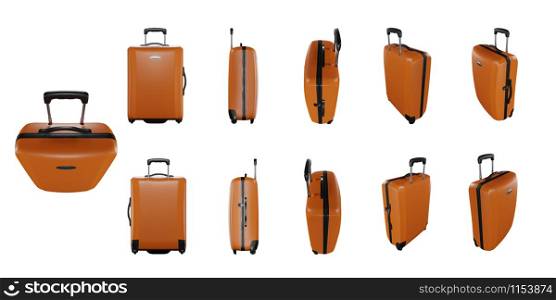 Set of Orange travel bag isolated on white background.