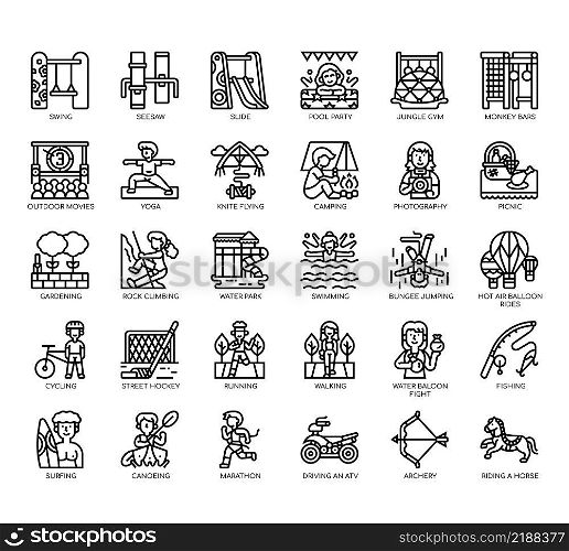Set of Outdoor activities  thin line icons for any web and app project.