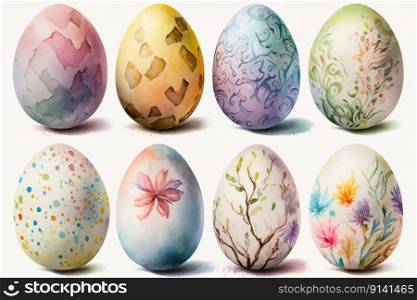 Set of painted watercolor easter eggs , Generate Ai