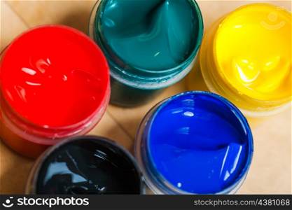 set of paints closeup view