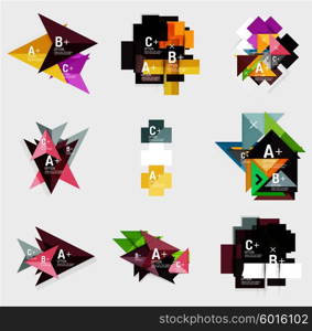 Set of paper design style geometrical banner templates with sample text, infographic elements and empty blank shapes for your image. Vector collection