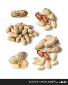 Set of Peanuts isolated on white background close up