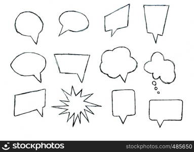 Set of pencil-drawn speech bubbles for design and decoration of chat dialogues animation or comics, flat design