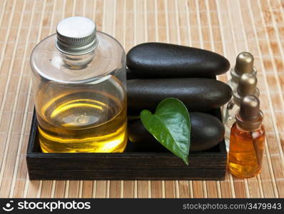 set of perfume oils for the spa in a wooden box