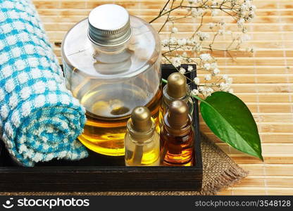 set of perfume oils in a wooden box