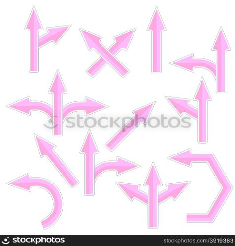 Set of Pink Arrows Isolated on White Background. Pink Arrows