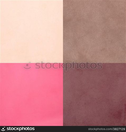 Set of pink leather samples, texture background.