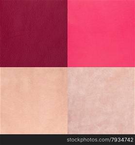 Set of pink leather samples, texture background.