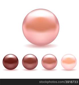 Set of Pink Pearls Isolated on White Background. Pink Pearls