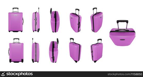 Set of Pink travel bag isolated on white background.
