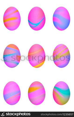 Set of pink, yellow and blue gradient toned Easter eggs. Perfect colorful handmade easter eggs isolated on a white. Set of pink, yellow and blue gradient toned Easter eggs.