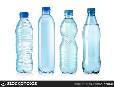 Set of plastic bottles with lids isolated on white background