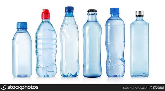 Set of plastic water bottles isolated on white background