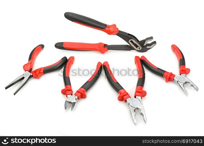 Set of pliers and nippers isolated on white background