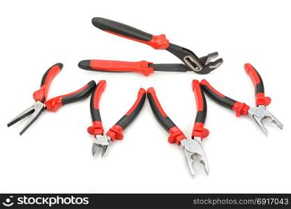 Set of pliers and nippers isolated on white background