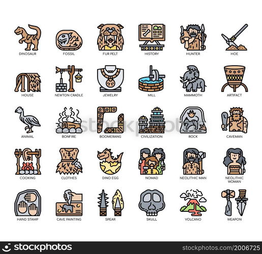 Set of Prehistoric Element thin line and pixel perfect icons for any web and app project.