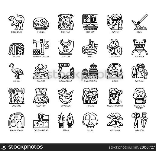 Set of Prehistoric Element thin line and pixel perfect icons for any web and app project.
