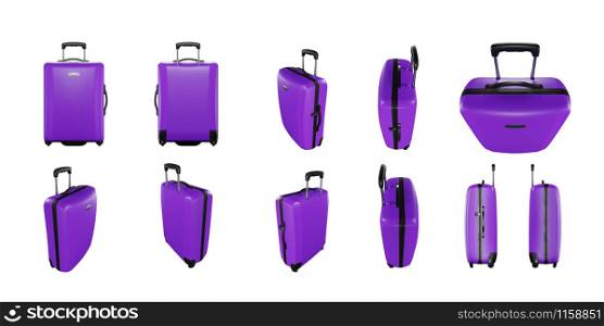 Set of Purple travel bag isolated on white background.
