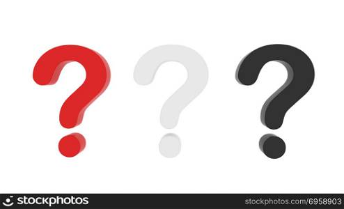 Set of question marks on white background, clipping path inside . Set of question marks on white background, clipping path inside . 3d illustration. Set of question marks on white background, clipping path inside . 3d illustration