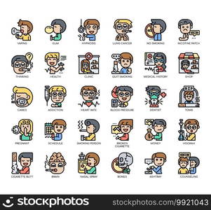 Set of Quit Smoking thin line and pixel perfect icons for any web and app project.