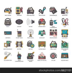 Set of Radio Repair Service thin line icons for any web and app project.