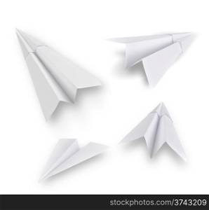Set of real photos on paper planes. Isolated on white background.