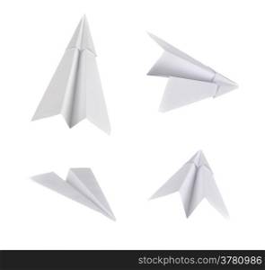 Set of real photos on paper planes. Isolated on white background.