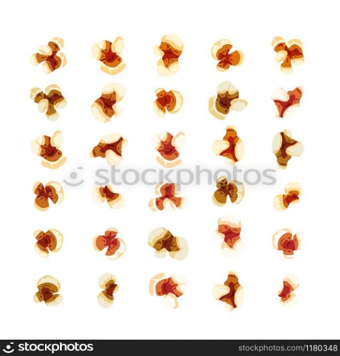 Set of realistic bright popcorn isolated on white. Set of realistic bright popcorn on white